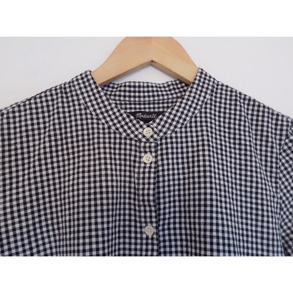 Madewell black white gingham check blouse bell sleeve size Medium - Picture 2 of 9
